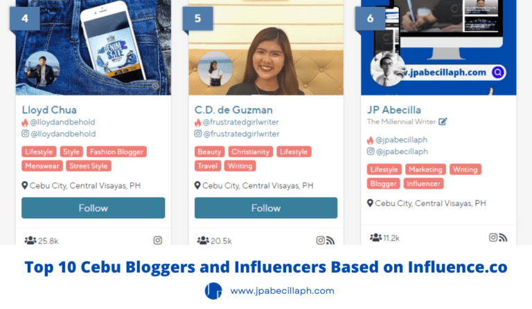 Top 10 Cebu Bloggers and Influencers Based on Influence.co